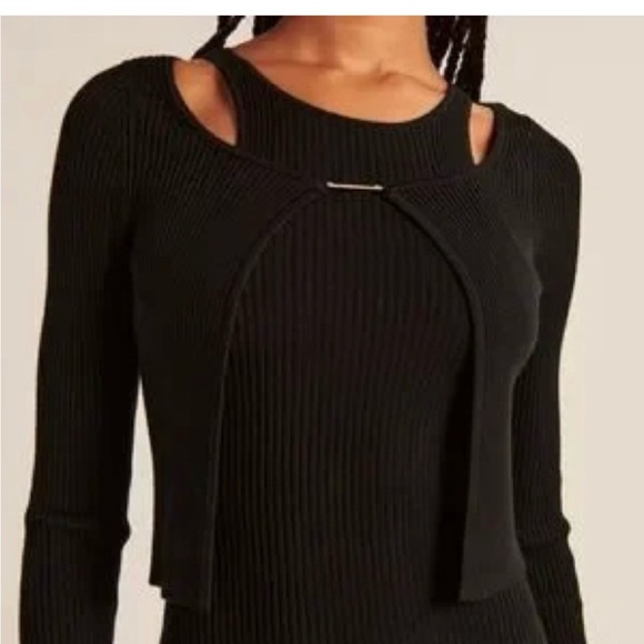 Abercrombie & Fitch Black Ribbed Mini Sweater Scuba Dress with Cardigan Black M - Picture 2 of 5